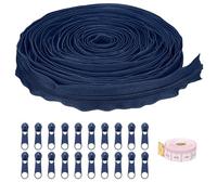QUARKZMAN #5 10 Yards Fermetures à Glissière en Nylon à Bobine, Fermeture à Glissière en Vrac au Mètre avec 20Pcs Curseurs de Fermeture à Glissière et une Règle pour DIY, Bleu Marine