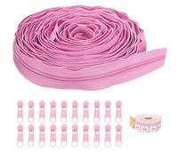 QUARKZMAN #5 10 Yards Nylon Coil Fermetures à Glissière, Fermeture à Glissière en Vrac au Mètre avec 20Pcs Curseurs de Fermeture à Glissière et une Règle pour DIY, Rose