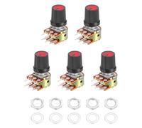 QUARKZMAN 5 Jeu WH148 B100K Ohm Kit Potentiomètre, 6-Pin Split Shaft Rotary Linéaire Double Taper Rotary Audio Potentiomètre Avec Bouton Écrou Rondelle Pour Contrôle Volume Audio.