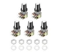 QUARKZMAN 5 Jeu WH148 B2K Ohm Kit Potentiomètre, 6 Broches Axe Fendu Rotation Linéaire Double Cône Potentiomètre Audio Rotatif Bouton Écrou Rondelle Contrôle Volume Audio, 20mm Axe, Blanc
