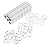 QUARKZMAN 5 Pcs 1/4" x 80 mm Tube Fileté avec Écrous Hexagonaux Argent | et Rondelles Fixations Tige Filetée de Lampe Creuses, pour le Montage de Lampes et la Réparation de Lustres Bricolage