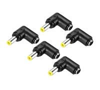 QUARKZMAN 5 Pcs Adaptateur Secteur DC, Fiche Femelle 90 Degrés 5.5mm x 2.1mm vers Mâle 5.5mm x 2.5mm Embouts Jaunes avec Fil De 1.2 Pouce pour Source d'alimentation Externe