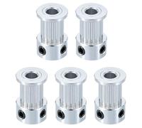 QUARKZMAN 5 Pcs Aluminium 16 Dents 5mm Alésage 10mm Largeur Poulie de Courroie de Distribution Roue Poulie de Renvoi Roues Engrenage Pièce pour Imprimante 3D, Argent