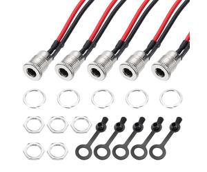 QUARKZMAN 5 PCS DC-099 DC Power Jack Cord Socket, 30V 12A 5.5x2.1mm 2Pin Panel Mounting Connector Socket with Nut Washer Waterproof Cap Pre-Soldered Wires pour Electronics Devices, 200mm
