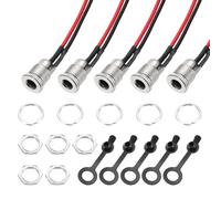 QUARKZMAN 5 PCS DC-099 DC Power Jack Cord Socket, 30V 5A 5.5x2.5mm 2Pin Panel Mounting Connector Socket with Nut Washer Waterproof Cap Pre-soldered Wires for Electronics Devices, 200mm