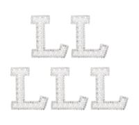 QUARKZMAN 5 Pcs Patchs Lettre L Perle, Patchs Alphabet A-Z Strass Perle À Coudre, Applique Lettre Pailletée Pour Vêtements Chapeaux Tissu Sac À Dos DIY, Blanc