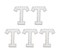 QUARKZMAN 5 Pcs Patchs Lettre T Perle, Patchs Alphabet A-Z Perle Strass Autocollants À Coudre, Autocollant Lettre Pailleté Pour Vêtements Tissu Sac À Dos DIY, Blanc