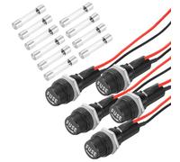 QUARKZMAN 5 Pcs Porte-Cartouche À Fusible À Monter sur Panneau, 6 x 30mm 10/15A DC 125/250V Capuchon À Vis À Bornes Annulaires avec Fils Pré-Soudés Et 10A Fusibles À Tube en Verre