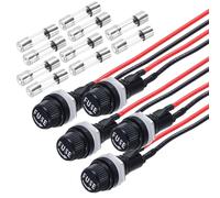 QUARKZMAN 5 Pcs Support De Fusible À Montage Panneau, 10/15A DC 125/250V 5 x 20mm Support De Fusible À Bornes À Cosses Capuchon À Vis avec Fils Pré-Soudés Et Fusibles À Tube De Verre