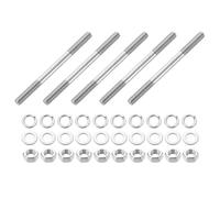 QUARKZMAN 5 pièces Goujons Double Filet, M8x100 mm Acier Inoxydable 304 Tiges Filetées Doubles avec Écrous et Rondelles Plates & Frein Goujon Double Filet Boulon pour Entretien Maison