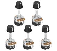 QUARKZMAN 5 Set 10K Ohm Potentiomètres Rotatifs, WH138 Résistance Variable 3 Broches Mono-Tour Linéaire avec Interrupteur et Bouton Noir en Plastique 24mm pour Régulation de Vitesse