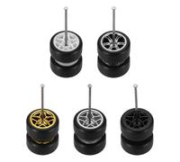 QUARKZMAN 5 Set Jantes Et Pneus 1/64, Real Riders Rims Comprend Axles pour RC Diecast Car DIY Model, 5-Star Gold Silver Black White Rims
