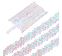 QUARKZMAN 5 Yards 0.8 Inch Elastique Sequins Bande 2 Rangées Plate Sequin Bande Paillette Ruban Tissu pour Crafts DIY Frange Couture Costume Robe, Coloré Blanc