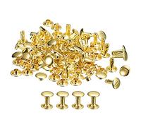 QUARKZMAN 50 Ensembles Cuir Rivets, 8mm Double Casquette Rivets 10mm Hauteur Métal Clous Rivet pour Cuir Artisanat Réparation Diy Porte-Monnaie Ceintures Sacs Chaussures Or Ton