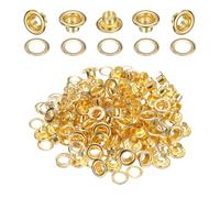 QUARKZMAN 50 Jeux De Oeillets 5mm 1/5 Pouce Kit Oeillets En Laiton Avec Rondelles Pour Tissu Rideau Bâche Ceinture En Cuir Chaussures Sac DIY, Doré