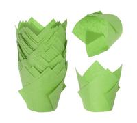 QUARKZMAN 50 Pcs Caissettes à Cupcake en Forme de Tulipe en Papier Antiadhésif pour Mariage, Anniversaire, Fêtes de Noël, Vert