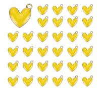 QUARKZMAN 50 Pcs Charme En Alliage En Forme De Coeur Pendentifs Coeur Jaune | En Émail Pour Création De Bijoux D'Amour Pour DIY Collier Bracelet Boucles D'Oreilles Porte-Clés