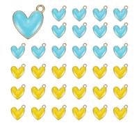 QUARKZMAN 50 Pcs Charmes En Alliage En Forme De Coeur Émaillé, Pendentifs Coeur Bijoux D'Amour Pour DIY Collier Bracelet Boucles D'Oreilles Porte-Clés, Bleu/Jaune