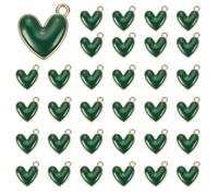 QUARKZMAN 50 Pcs Charmes En Alliage En Forme De Coeur Émaillé, Pendentifs Cœur Bijoux D'Amour Pour DIY Collier Bracelet Boucles D'Oreille Porte-Clés, Vert Foncé