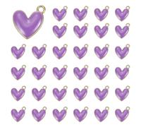 QUARKZMAN 50 Pcs Charmes En Alliage En Forme De Coeur, Pendentifs Coeur Bijoux D'Amour Pour DIY Collier Bracelet Boucles D'Oreilles Porte-Clefs, Violet