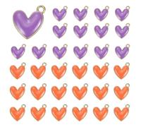 QUARKZMAN 50 Pcs Charmes En Alliage En Forme De Cœur Émaillé, Pendentifs Cœur Valentin Bijoux D'Amour Pour Fabrication De Colliers Bracelets Boucles D'Oreilles Porte-Clés, Violet/Orange