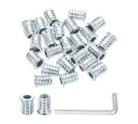 QUARKZMAN 50 Pcs Insert Fileté Pour Bois, 1/4" - 20 Goujons Filetés En Acier Au Carbone Écrous À Insert À Entraînement Hexagonal D'Écrou À Visser Avec Clé 15mm De Pour La Maison, Argenté