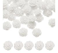QUARKZMAN 50 Pcs Perles De Fleur De Rose En Résine Blanche, 20mm Charmes De Fleur À Dos Plat Perles De Rose Opaque Sculptées Sans Trou Pour DIY Fabrication Ongles Lunettes Déco Maison