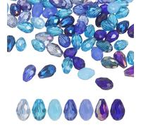 QUARKZMAN 50 PCS Perles En Cristal De Verre En Forme De Larme, 8x12mm Facettées Cristal AB Pour Colliers Bracelets Boucles D'oreilles Fournitures DIY Création De Bijoux, Bleu