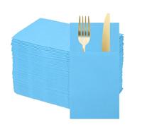 QUARKZMAN 50 Pcs Serviettes Jetables En Lin Avec Poches Intégrées Pour Couverts, Serviettes En Papier Pour Couteaux Et Fourchettes, Essuie-Mains Pour Mariage Sky Blue
