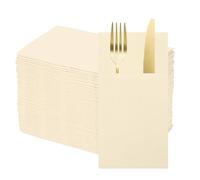 QUARKZMAN 50 Pcs Serviettes Jetables En Lin Avec Poches Intégrées Pour Couverts, Serviettes En Papier Pour Couteaux Et Fourchettes, Essuie-Mains Pour Mariage Fête Beige