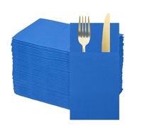 QUARKZMAN 50 Pcs Serviettes Jetables En Lin Avec Poches Intégrées Pour Couverts, Serviettes En Papier Pour Couteaux Et Fourchettes, Essuie-Mains Pour Mariage Bleu
