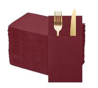 QUARKZMAN 50 Pcs Serviettes Jetables En Lin Avec Poches Intégrées Pour Couverts, Serviettes En Papier Pour Couteaux Et Fourchettes, Essuie-Mains Pour Mariage Rouge Bordeaux