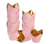QUARKZMAN 50 Pcs Tulipes Pour Cuisson matrice à Muffins Doublures En Papier D'Aluminium Anti-Graisse Pour Mariages Anniversaires Fêtes Noël, Or/Rose