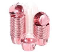 QUARKZMAN 50 pièces caissettes à cupcakes doubles faces en aluminium avec couvercles. anti-gras pour muffins et cupcakes. pour décoration mariage anniversaire fêtes. or rose (forme ronde)