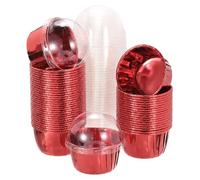 QUARKZMAN 50 pièces de caissettes à cupcakes double face en aluminium avec couvercles. matrice à muffins anti-gras pour cupcakes de mariage. anniversaire et décoration de fête. rouge (ronde)