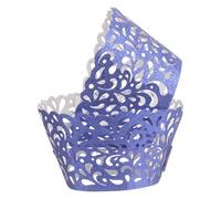 QUARKZMAN 50 Pièces Doublures À Cupcake Dentelle Design larme D'Eau Ajouré Enveloppes À Cupcake Artistiques Verres En Papier Pour Anniversaires Mariages Fêtes, Bleu Foncé