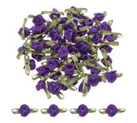 QUARKZMAN 50 Pièces Mini Roses en Satin, 3cm Satin Ruban Rosettes, Mini Rose en Ruban, Petites Roses, Appliques de Fleurs pour Decoration de Mariage, Couture, Violet foncé