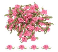 QUARKZMAN 50 Pièces Mini Roses en Satin, 3cm Satin Ruban Rosettes, Mini Rose en Ruban, Petites Roses, Appliques de Fleurs pour Decoration de Mariage, Couture, Rose foncé