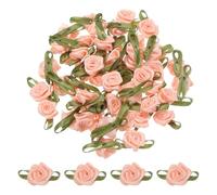 QUARKZMAN 50 Pièces Mini Roses en Satin, 3cm Satin Ruban Rosettes, Mini Rose en Ruban, Petites Roses, Appliques de Fleurs pour Decoration de Mariage, Couture, Rose Neige