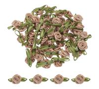 QUARKZMAN 50 Pièces Mini Roses en Satin, 3cm Satin Ruban Rosettes, Mini Rose en Ruban, Petites Roses, Appliques de Fleurs pour Decoration de Mariage, Couture, Kaki