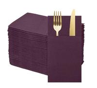 QUARKZMAN 50 Serviettes En Papier Jetables Au Toucher Lin Avec Poches Intégrées Pour Couverts, Serviettes De Table Pour Couteaux Et Fourchettes, Essuie-Mains Pour Mariage Violet