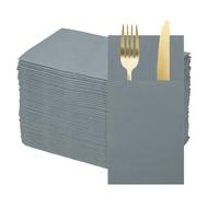 QUARKZMAN 50 Serviettes Jetables En Lin Avec Poches Intégrées Pour Couverts, Serviettes De Table Pour Couteaux Et Fourchettes, Essuie-Mains Pour Mariage Gris Foncé