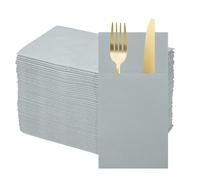 QUARKZMAN 50 Serviettes Jetables En Lin Avec Poches Intégrées Pour Couverts, Serviettes En Papier Pour Couteaux Et Fourchettes, Essuie-Mains Pour Mariage Gris Clair
