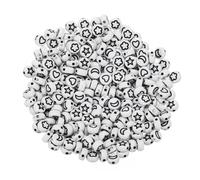 QUARKZMAN 500 Pcs Perles En Acrylique Blanc Étoile Lune Cœur Fleur, 7x4mm Disque Plat Rond Perles Pony Avec Motif Noir pour Création De Bijoux DIY Bracelets D'amitié Collier