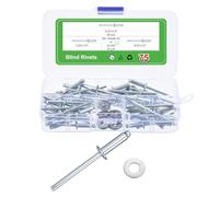 QUARKZMAN 50Pcs 5/32"x1/2" Rivets Aveugles À Tête Ronde Avec 25Pcs Rondelles, Rivets Aveugles En Acier Au CarAdmirablee Zingué Avec Grip Et Mandrin, Argent