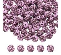 QUARKZMAN 50Pcs 8mm Perles en Strass pour la Fabrication de Bijoux, Perles Disco Scintillantes en Argile Diamantée pour Collier, Bracelet, Noël, Violet