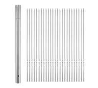 QUARKZMAN 50Pcs Brochettes en Métal de 40 cm x 2,8 mm en Acier Inoxydable, Réutilisables, pour Barbecue, Grillades, avec Tube de Rangement pour Viande, Crevettes, Fruits et Légumes