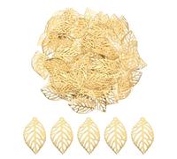 QUARKZMAN 50pcs Creux Feuille Ornements Pendentif, Métal Creux Arbre Feuilles Décoration Artisanat pour Fabrication DIY Boucle Oreille Collier Épingle-cheveux (Or, 3.5 x 2cm)
