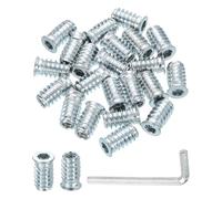 QUARKZMAN 50pcs Inserts d'Écrou UNC1/4-20 à Entraînement Hexagonal, Insert Fileté pour Bois 20mm, Goujons Filetés en Acier au Carbone, Connecteur de Fixation Écrou à Visser avec rgenté