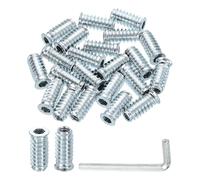 QUARKZMAN 50pcs Inserts d'Écrou UNC1/4-20 à Entraînement Hexagonal, Insert Fileté pour Bois 25mm, Goujons Filetés en Acier au Carbone, Connecteur de Fixation Écrou à Visser avec rgenté